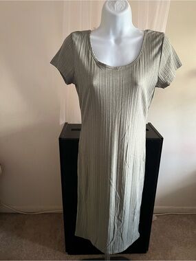 Absolutely Olive Ribbed Scoop Neck Midi Dress